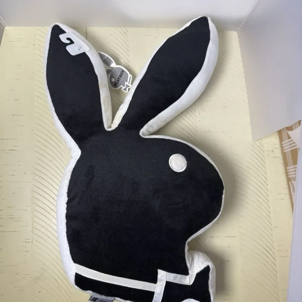 Vintage 2003 Playboy Bunny Head Shaped Pillow Black White Plush w/ Tags, Y2K